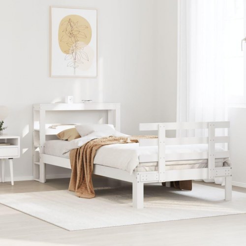 Sengeramme med sengegavl 75×190 cm - massivt fyrretræ, hvid