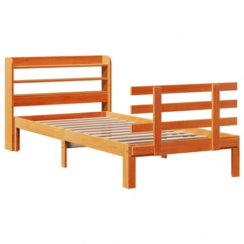 Sengeramme med sengegavl 100x200 cm - massivt fyrretræ, gyldenbrun