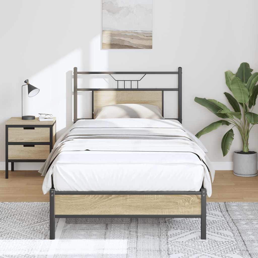 Sengeramme Uden Madras Konstrueret Træ Sonoma-Eg - med sengegavl og lavt fodgærde / 90 x 200 cm