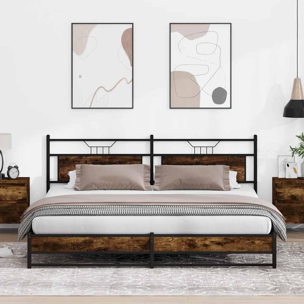 Sengeramme Uden Madras Konstrueret Træ Røget Eg - med sengegavl og dobbelt lavt fodgærde / 193 x 203 cm