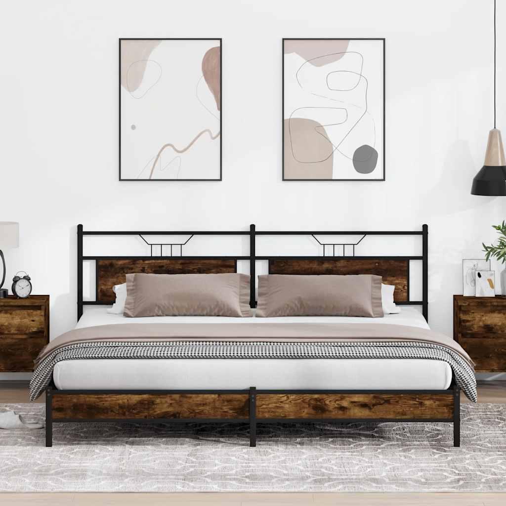 Sengeramme Uden Madras Konstrueret Træ Røget Eg - med sengegavl og lavt fodgærde / 193 x 203 cm