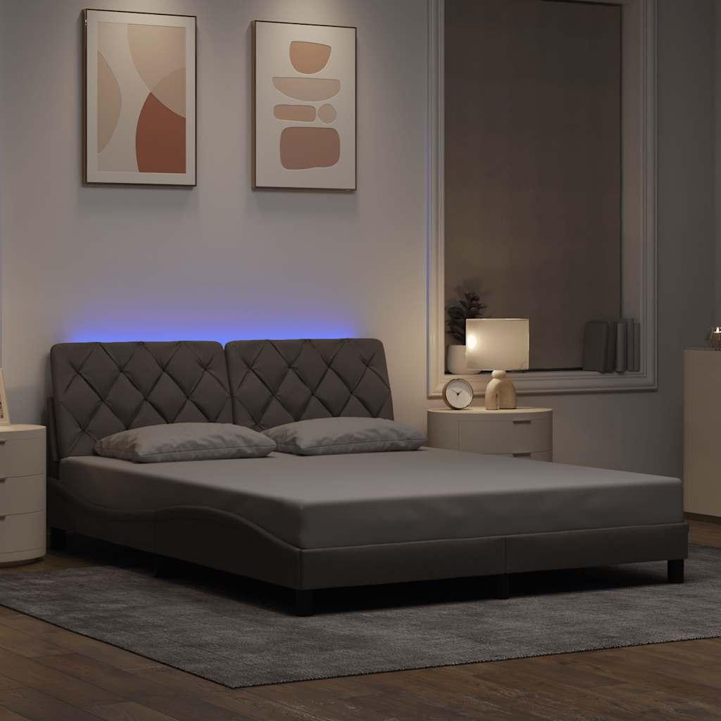 vidaXL sengeramme med LED uden madras 160x200 cm stof gråbrun