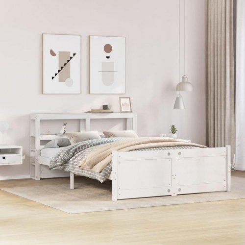 Sengeramme med sengegavl 150×200 cm - massivt fyrretræ, hvid