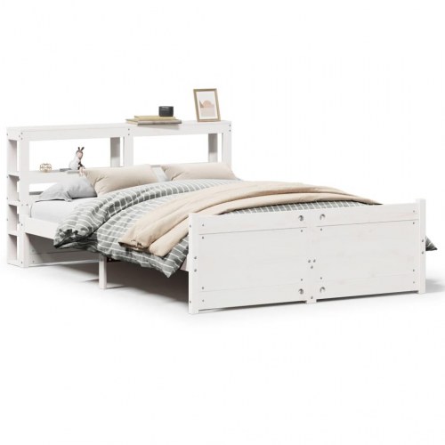 Sengeramme med sengegavl 150×200 cm - massivt fyrretræ, hvid