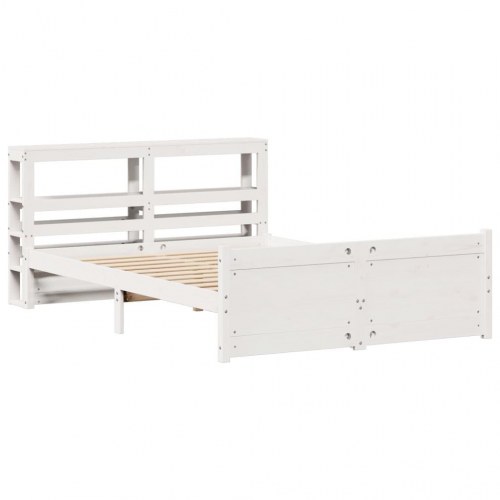 Sengeramme med sengegavl 150×200 cm - massivt fyrretræ, hvid
