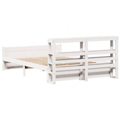 Sengeramme med sengegavl 150×200 cm - massivt fyrretræ, hvid