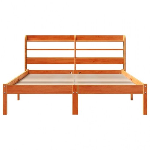 Sengeramme med sengegavl 135 x 190 cm i massivt fyrretræ - gyldenbrun