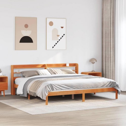 Sengeramme med sengegavl 200 x 200 cm massivt fyrretræ - gyldenbrun