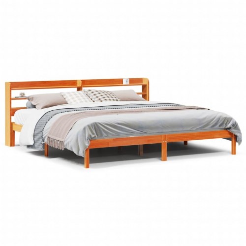Sengeramme med sengegavl 200 x 200 cm massivt fyrretræ - gyldenbrun