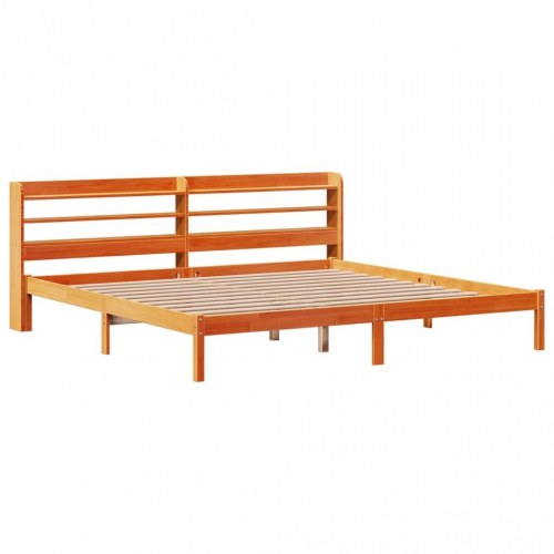 Sengeramme med sengegavl 200 x 200 cm massivt fyrretræ - gyldenbrun