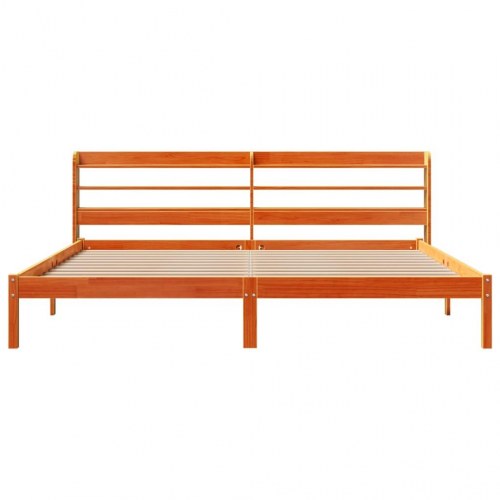 Sengeramme med sengegavl 200 x 200 cm massivt fyrretræ - gyldenbrun