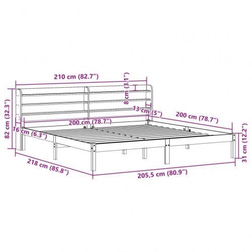 Sengeramme med sengegavl 200 x 200 cm massivt fyrretræ - gyldenbrun