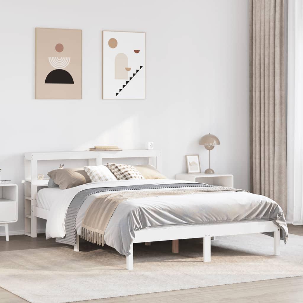 Sengeramme med hovedgærde 135×190 cm - massivt fyrretræ, hvid
