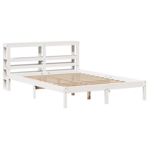 Sengeramme med hovedgærde 135×190 cm - massivt fyrretræ, hvid