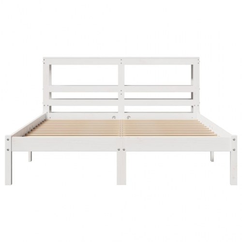 Sengeramme med hovedgærde 135×190 cm - massivt fyrretræ, hvid