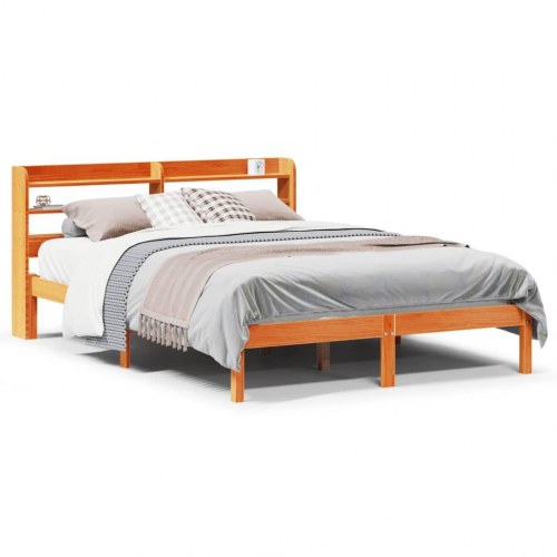 Sengeramme med sengegavl 120×190 cm - massivt fyrretræ, gyldenbrun