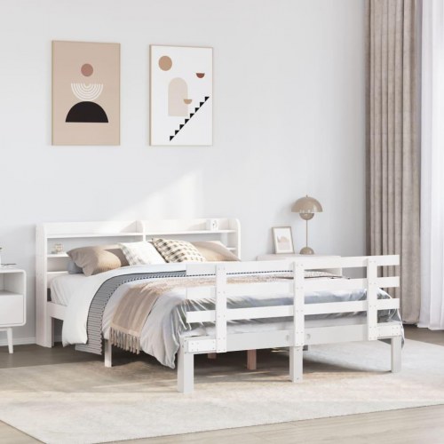 Sengeramme med sengegavl 135 x 190 cm i massivt fyrretræ - hvid