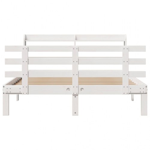 Sengeramme med sengegavl 135 x 190 cm i massivt fyrretræ - hvid