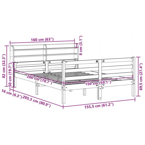 Sengeramme med sengegavl og hylder 150 x 200 cm - hvid