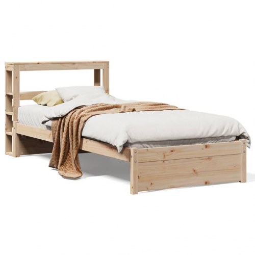 Sengeramme med sengegavl og hylder 75 x 190 cm - massivt fyrretræ