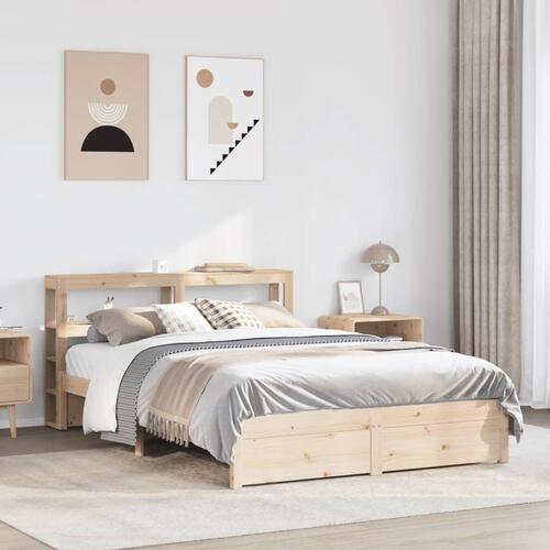 Sengeramme med sengegavl 135x190 cm massivt fyrretræ hvid