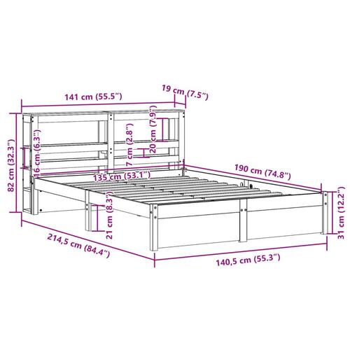 Sengeramme med sengegavl 135x190 cm massivt fyrretræ hvid