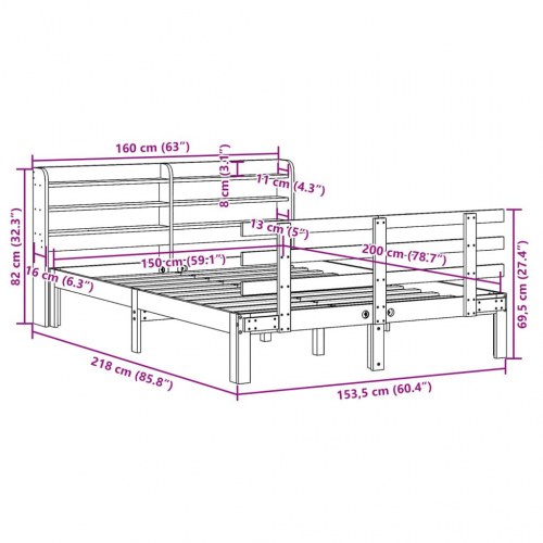 Sengeramme med sengegavl 150 x 200 cm i massivt fyrretræ