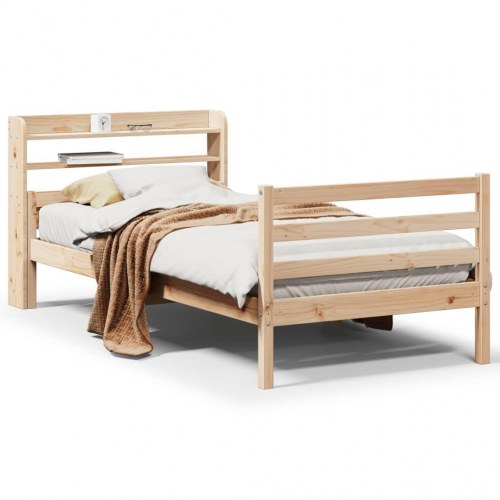 Sengeramme med sengegavl 100×200 cm - massivt fyrretræ, hylder