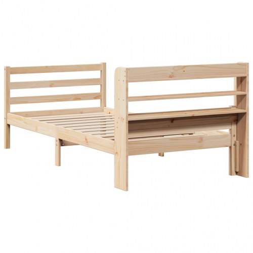 Sengeramme med sengegavl 100×200 cm - massivt fyrretræ, hylder