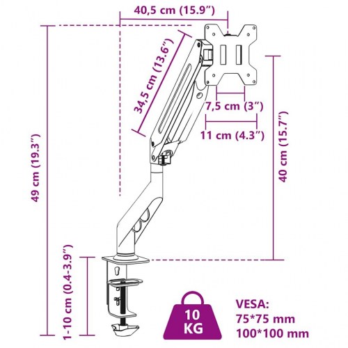 Skærmholder maks. 27" gasfjeder 10 kg