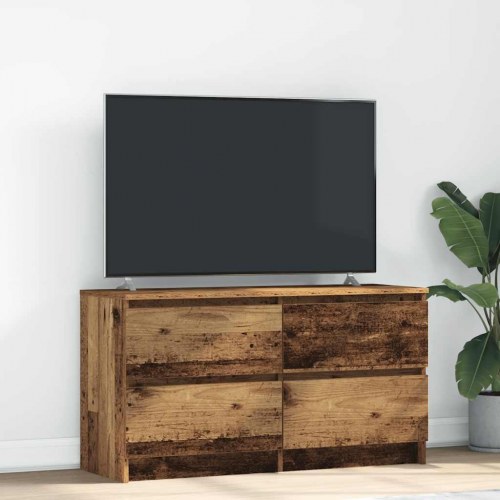 TV-bord 100 x 35 x 54 cm med 4 skuffer - antikt træ
