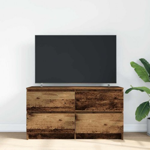 TV-bord 100 x 35 x 54 cm med 4 skuffer - antikt træ
