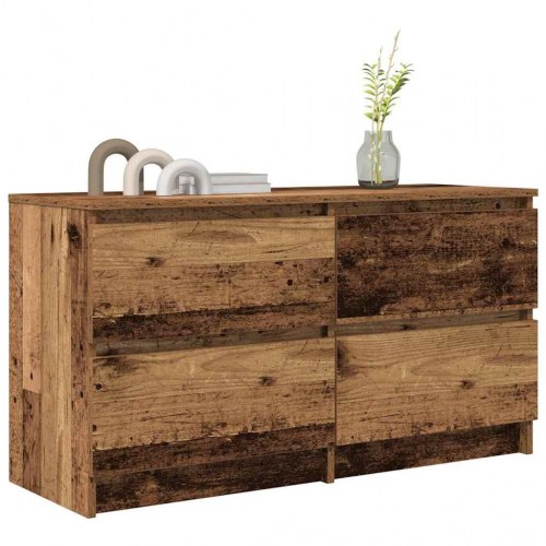 TV-bord 100 x 35 x 54 cm med 4 skuffer - antikt træ