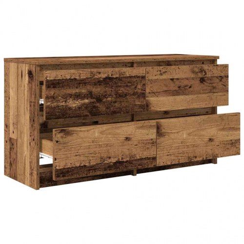 TV-bord 100 x 35 x 54 cm med 4 skuffer - antikt træ