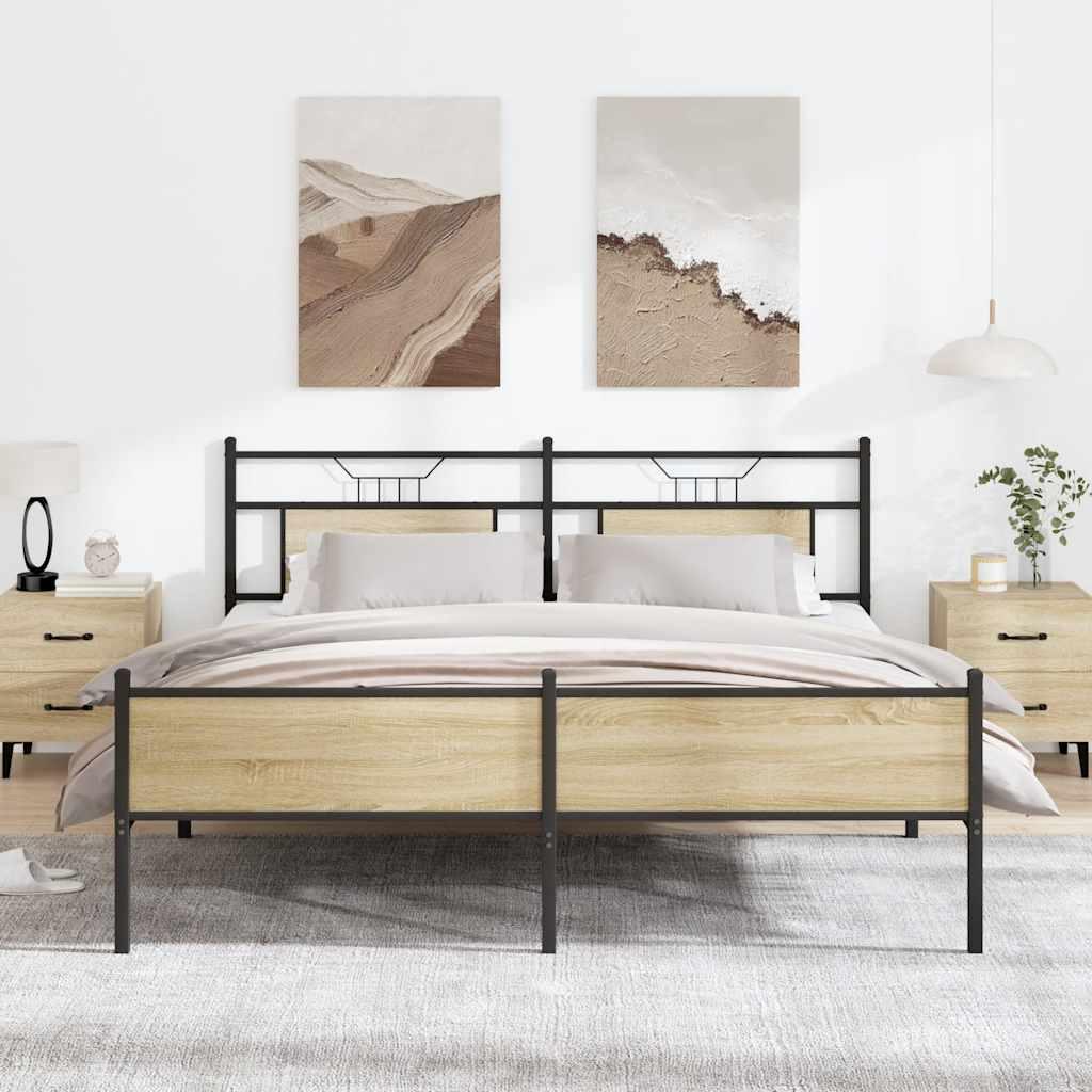 Sengeramme Uden Madras Konstrueret Træ Sonoma-Eg - med sengegavl og højt fodgærde / 160 x 200 cm