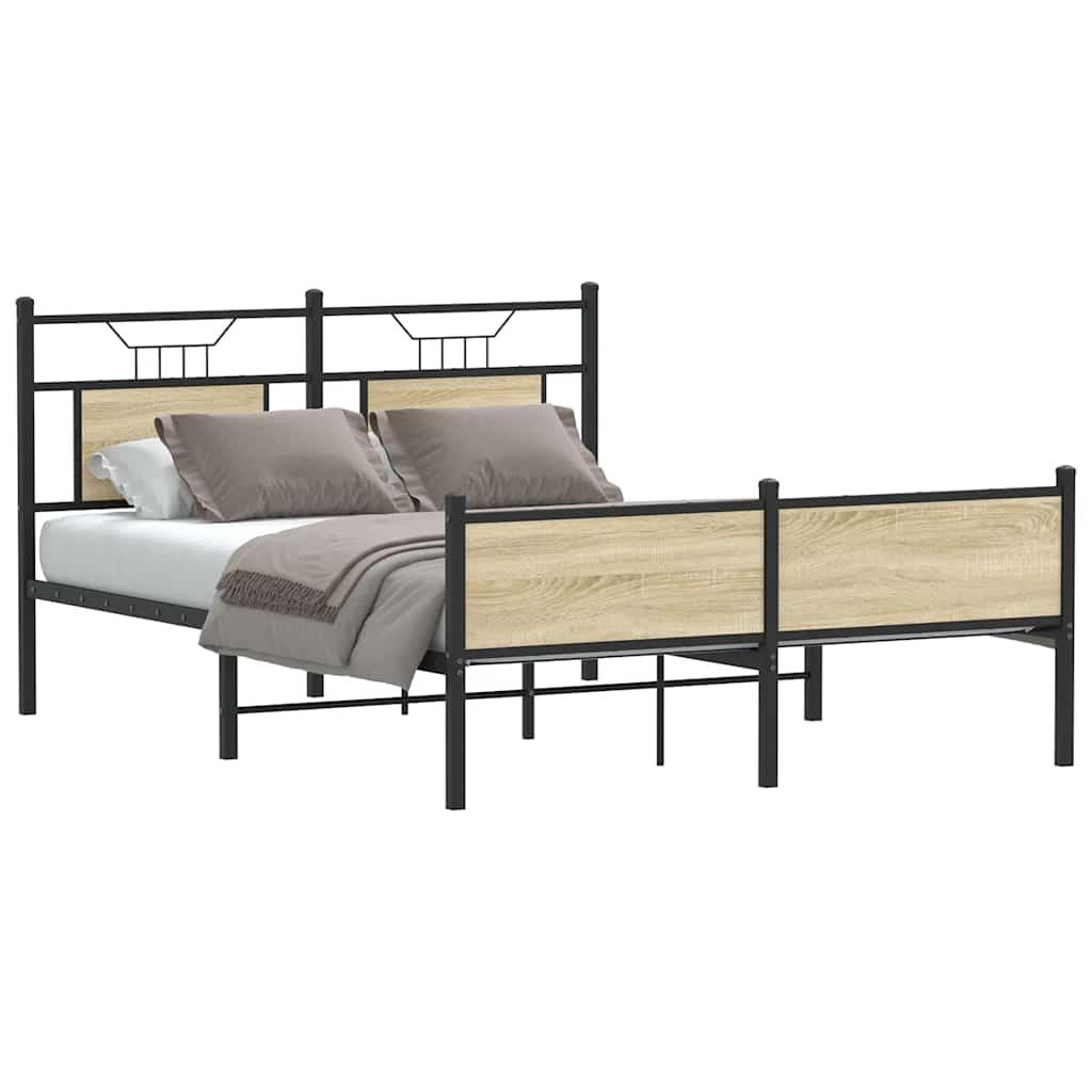 Sengeramme Uden Madras Konstrueret Træ Sonoma-Eg - med sengegavl og højt fodgærde / 137 x 190 cm