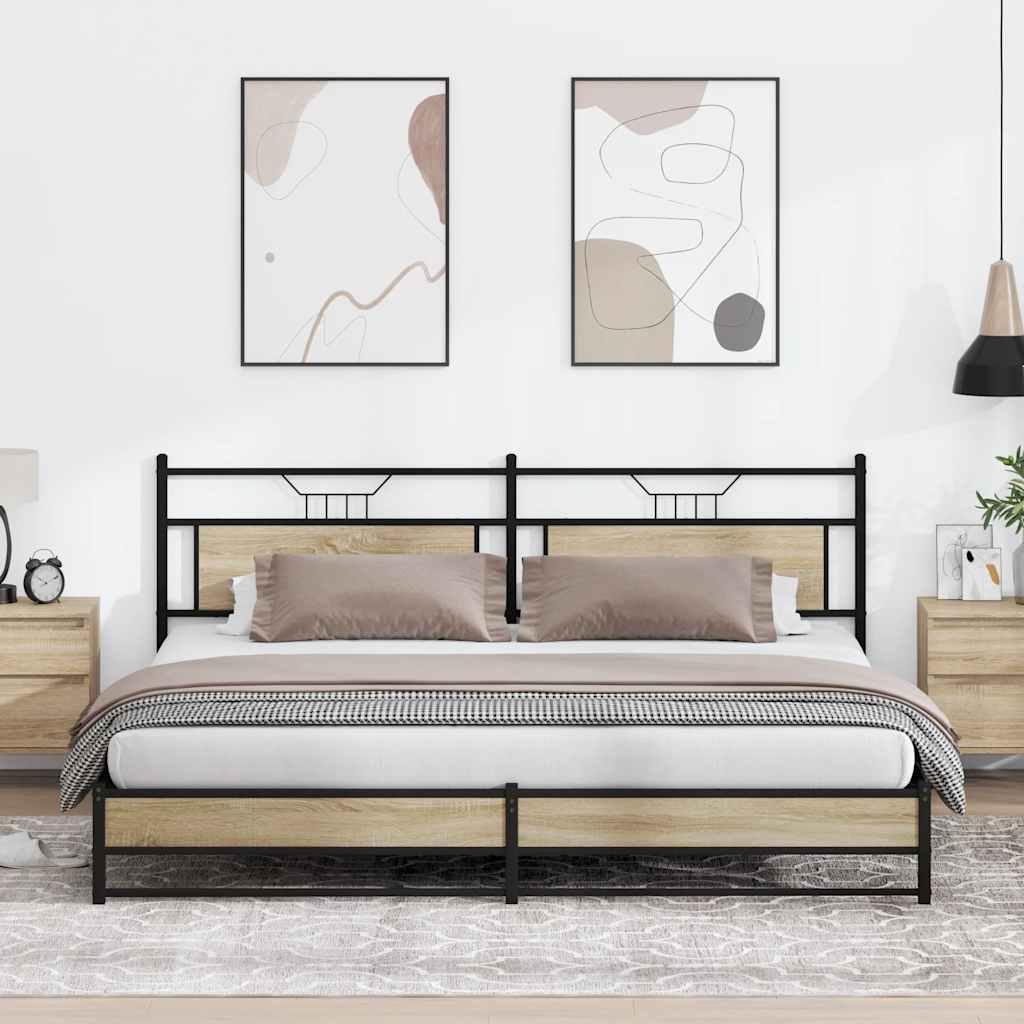 Sengeramme Uden Madras Konstrueret Træ Sonoma-Eg - med sengegavl og dobbelt lavt fodgærde / 200 x 200 cm