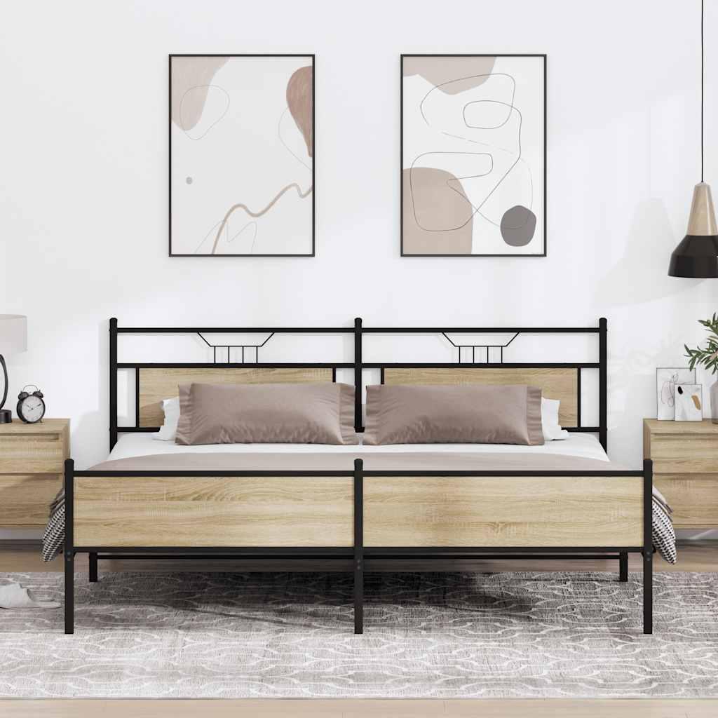 Sengeramme Uden Madras Konstrueret Træ Sonoma-Eg - med sengegavl og højt fodgærde / 200 x 200 cm