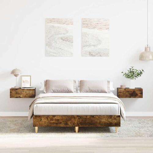 Sengestel uden madras 140x190 cm konstrueret træ røget eg