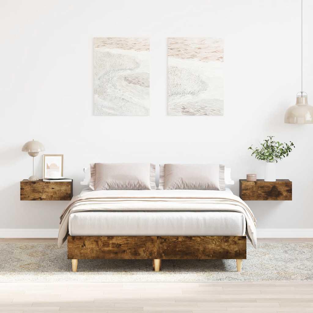 Sengestel uden madras 140x190 cm konstrueret træ røget eg