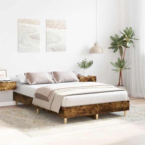Sengestel uden madras 140x190 cm konstrueret træ røget eg