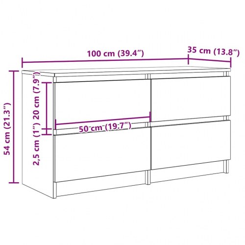 TV-bord med 4 skuffer - røget egetræsfarve, 100 x 35 x 54 cm