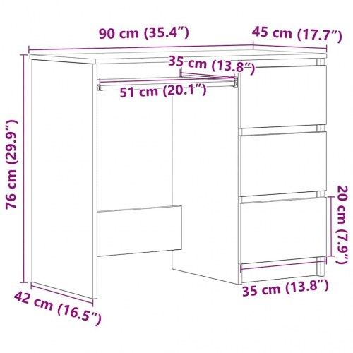 Skrivebord med 3 skuffer - 90 × 45 × 76 cm, sort eg