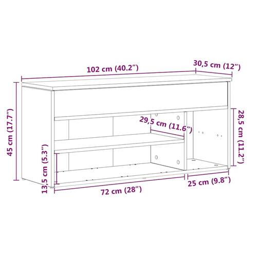 Skobænk 102x30,5x45 cm konstrueret træ sort egetræsfarve