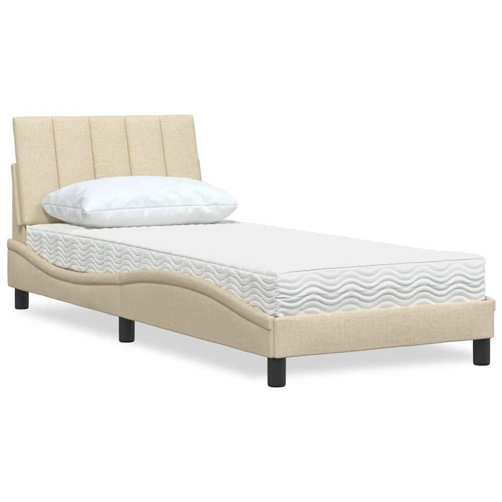 Seng med madras Hanko 80x200 cm stof cremefarvet