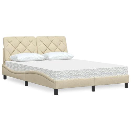 Seng med madras 140x200 cm stof cremefarvet