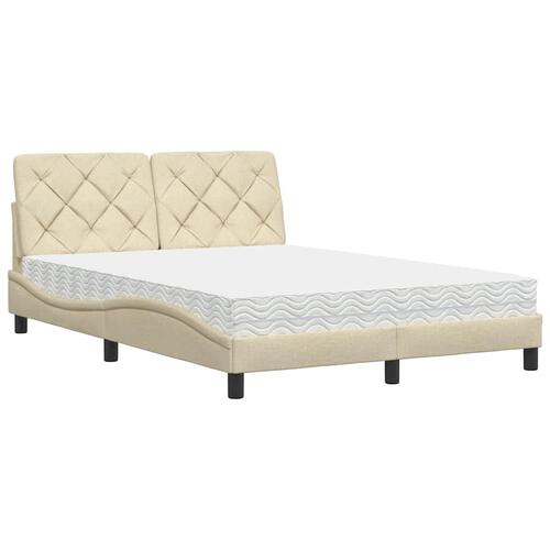 Seng med madras 140x200 cm stof cremefarvet