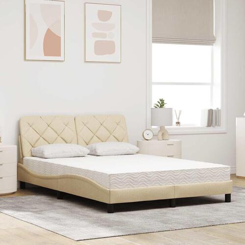 Seng med madras 140x200 cm stof cremefarvet