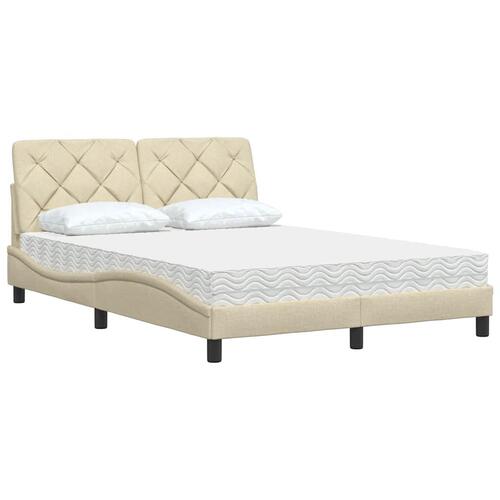Seng med madras 140x200 cm stof cremefarvet