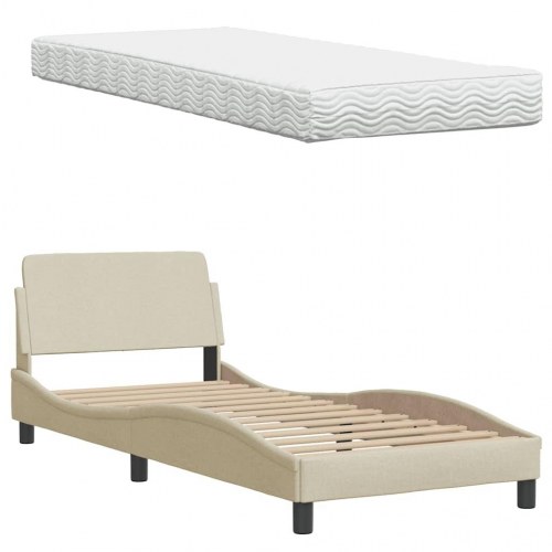 Seng med madras 80x200 cm stof cremefarvet